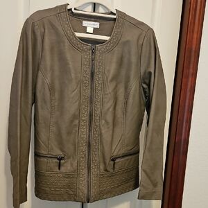 Christopher And Banks Women's Taupe Leather Jacket NWOT